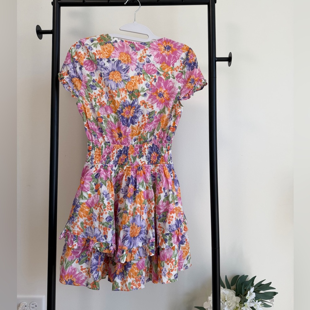 🩷 Selfie Leslie Floral Tie Front Mini Dress | XS | Cottagecore Boho Ruffle | NWT - Picture 4 of 8